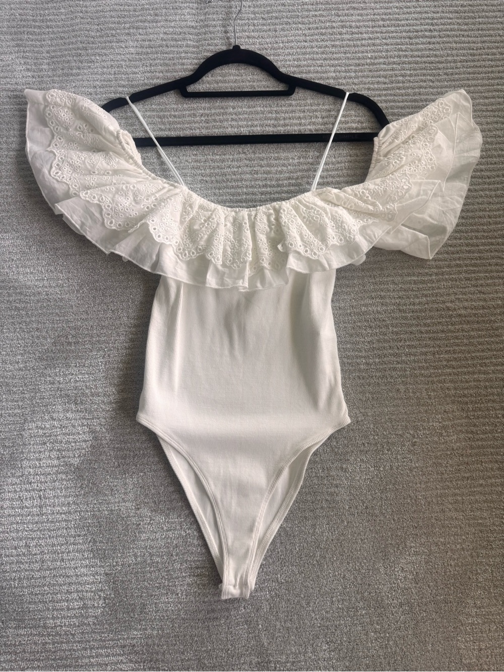 Zara White Off-Shoulder Ruffle Women’s One-Piece Bodysuit